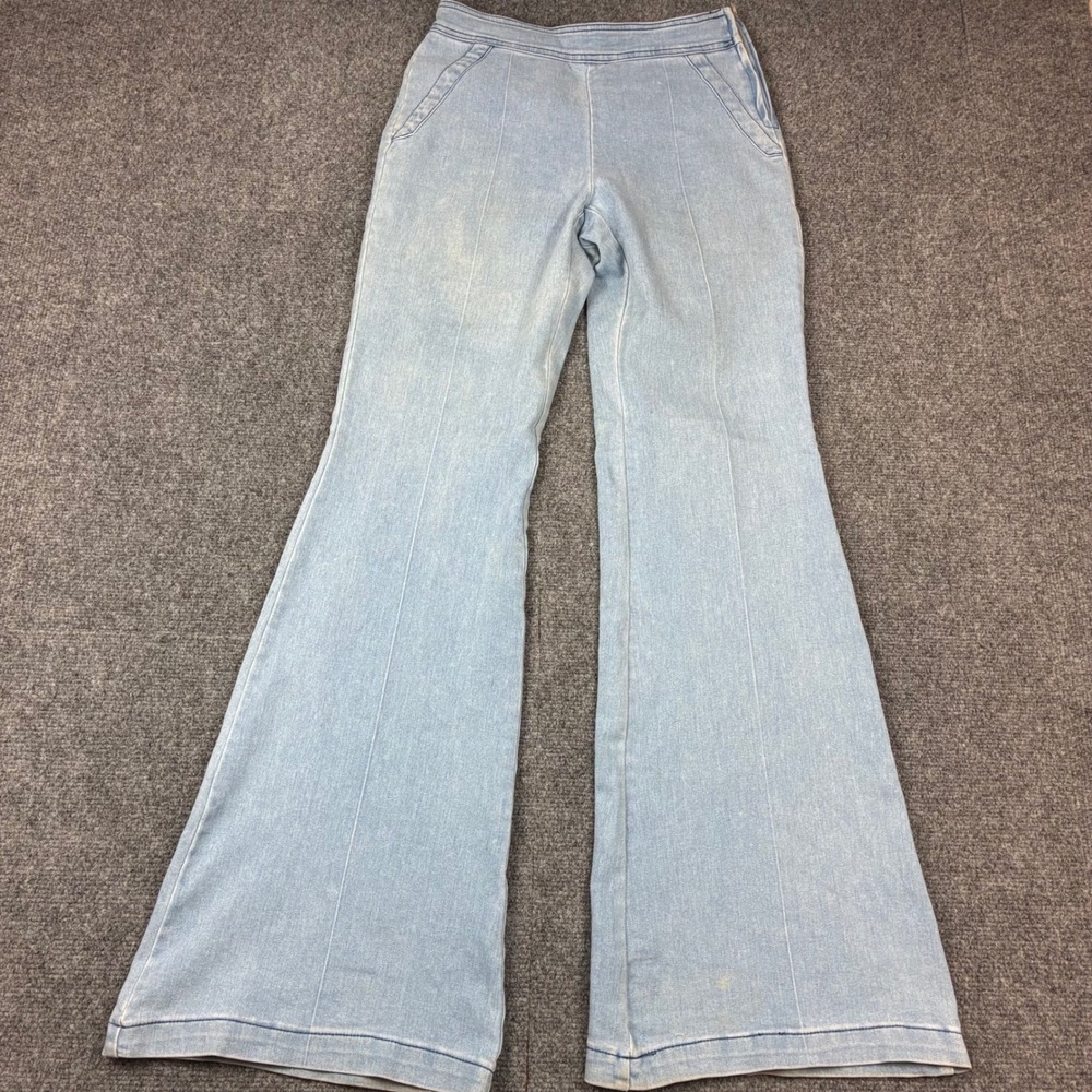 Jealous Tomato Light Wash High Rise Pintuck Flare Jeans Women M 26x32 Side Zip